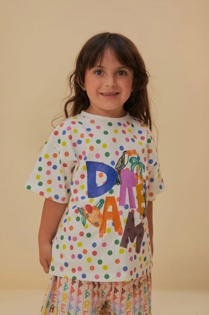 FARM Rio Dream Kids T Shirt Size 10 Womens XS S Crop Tropical Polka Dot